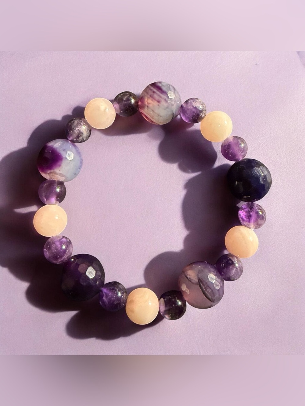 Dragons Vein Agate and Amethyst  Beaded Bracelet